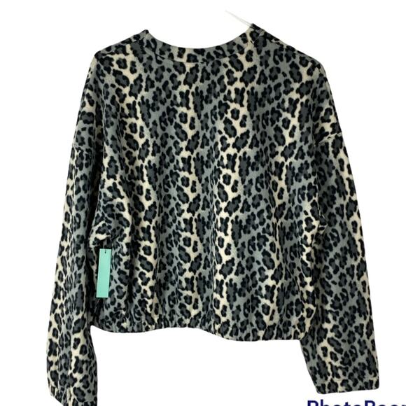 NWT Abound Nordstrom Rack Gray Leopard Cropped Fleece Top Drawstring Medium - Picture 4 of 10